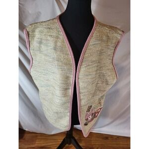 Vintage Suttons Stitchwear Beige Teddy Bear Picnic Cottagecore Grannycore Vest